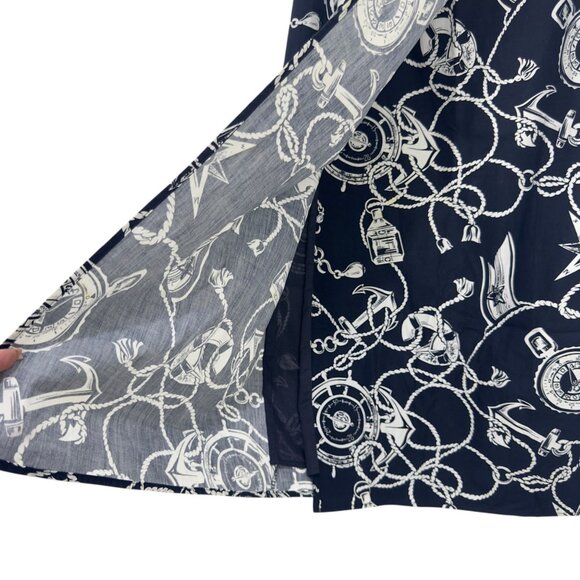 Talbots Vintage Womens Nautical Navy-White Print Wrap Midi Skirt Size 4 Tie Wais - Picture 7 of 15